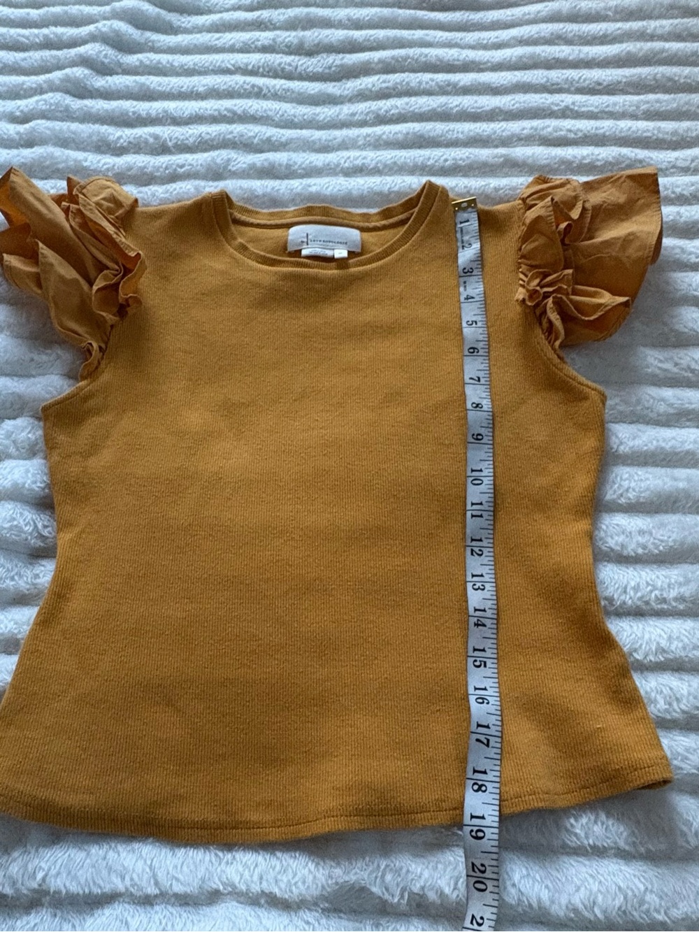 Anthropologie Womens XS Mustard Ruffle Sleeve Knit Top Flutter Sleeve Boho - Picture 7 of 7